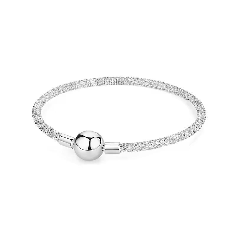 925 Sterling Silver Snake Chain Bracelet for Women Heart Cubic Zirconia Charms Bangle Rose Gold Plated DIY Fashion Jewelry Gift
