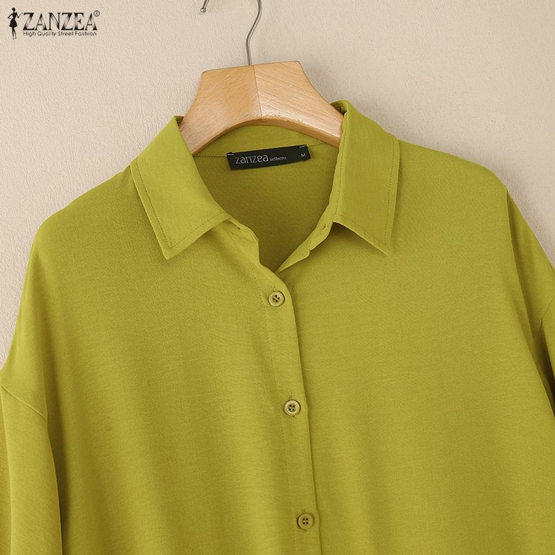 ZANZEA Женская однотонная свободная блузка с отложным воротником и рукавом 3/4