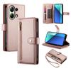 DF-011 For Xiaomi Redmi Note 13 4G Leather Case Zipper Phone Cover with Hand Strap/Shoulder Strap