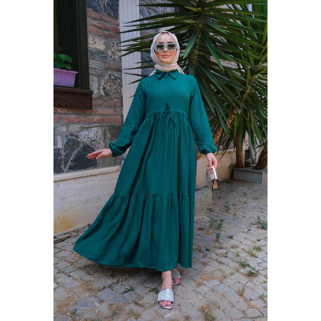 Waist Gathered Dress Navy Blue