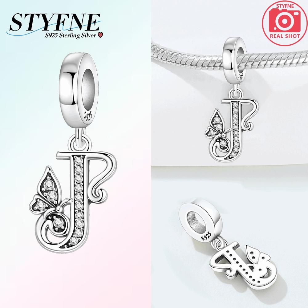 925 Silver Charms Zircon Beaded Butterfly Letter Pendant Fit Bracelet Accessories Bead Fashion Jewelry Making Fine Jewelry Gift