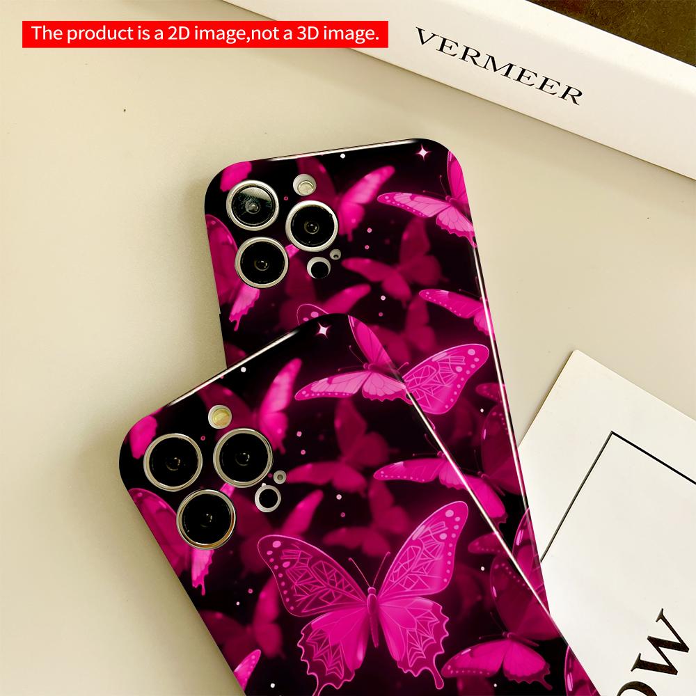 Glowing Pink Butterflies on Black Background All inclusive film hard phone case, compatible with iPhone 18 Pro Max 17 16 15 14 13 12 11