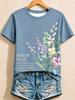 Women's T Shirt Print Floral Graphic Letter Vintage Stylish Classic Short Sleeve Crew Neck Regular Tops Casual Daily Weekend