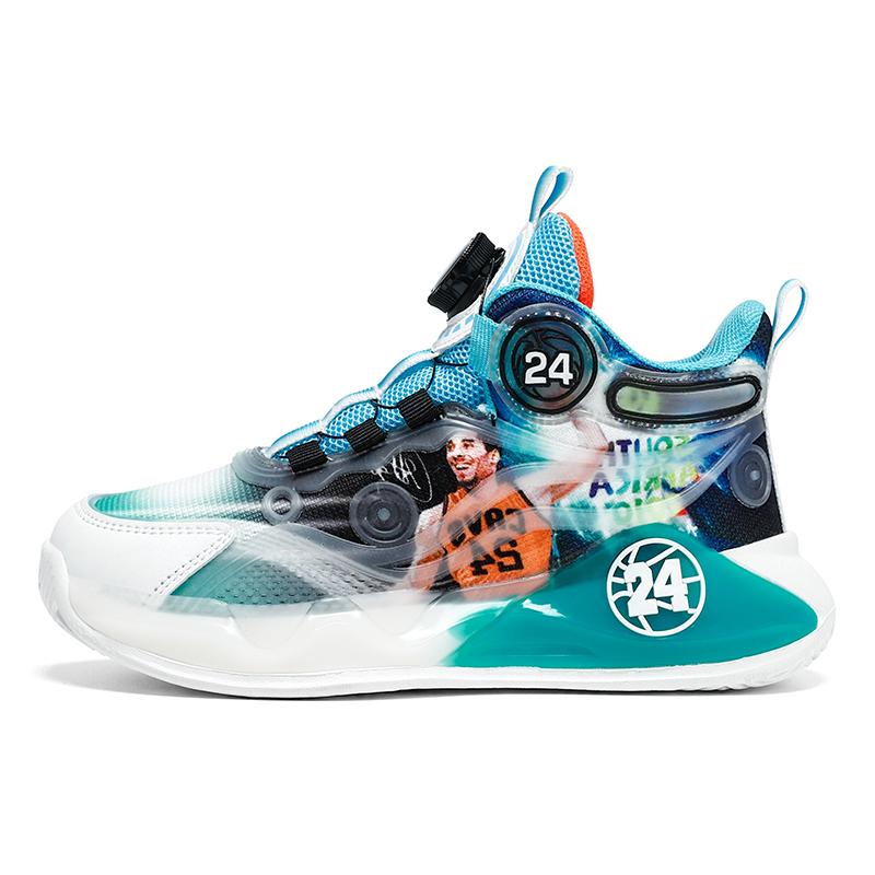 Детские баскетбольные кроссовки Kobe для мальчиков, новая осенняя спортивная обувь для начальной школы, вращающаяся пряжка, большие детские кроссовки для бега