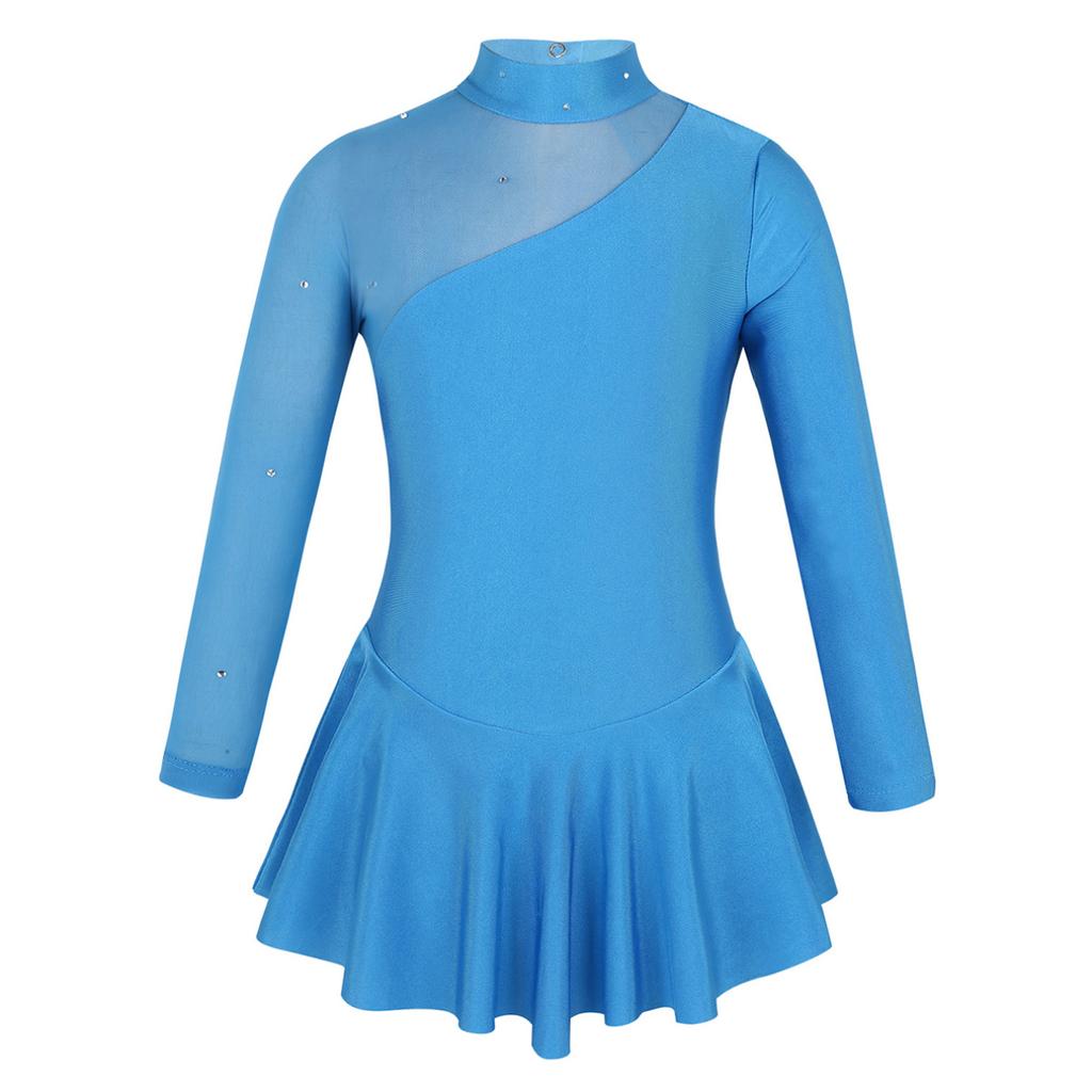 Children Figure Skating Dress Long Sleeves Mock Neck Ice Skating Gymnastics Competition Costume