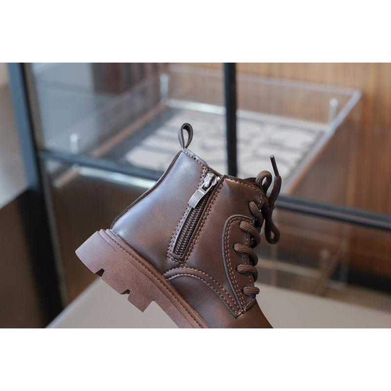 Осенняя мода ретро детские ботинки мальчики и девочки короткие ботинки нескользящие кожаные ботинки одинарные ботинки