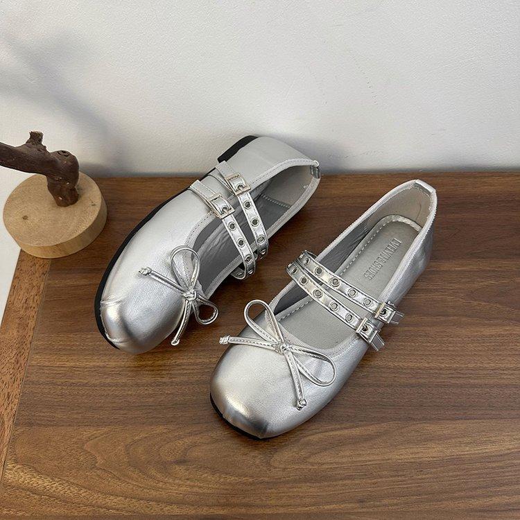 2025 Горячая Распродажа Женские Туфли Мэри Джейн с Квадратным Носком и Бантом-бабочкой Женские Туфли-лодочки на Мягкой Подошве Повседневный Уличный Стиль Балетки