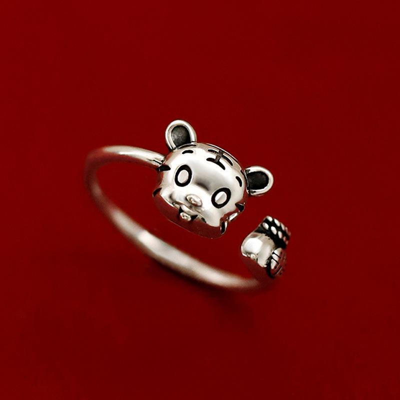 Natal Tiger Ring, New Gift, Zodiac Cute Tiger Cute Lucky Bag, Retro Open Joint Ring