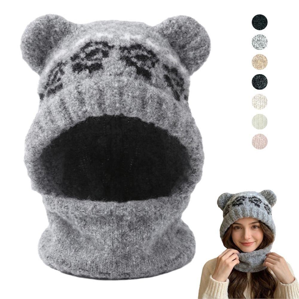 Slouchy Bear Ears Knit Hat Warm Plush Beanie Cap Soft Ear Protection Hat Cold Weather