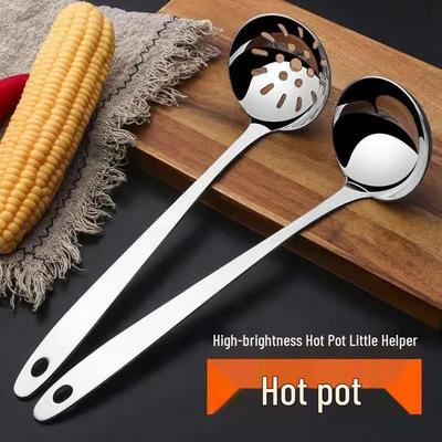 Набор половников и шумовок из нержавеющей стали для новичков - Длинная ручка, Большой и маленький размеры для супа, каши и хот-пота