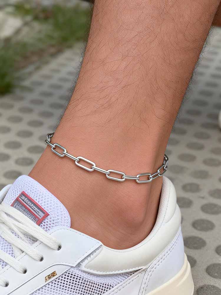 Прямоугольная цепочка-скрепка из нержавеющей стали, браслет на лодыжку, серебристый тон, устойчивая к потускнению, летняя цепочка на ногу, женские украшения