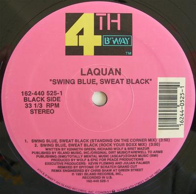 12-дюймовая пластинка LAQUAN - Swing Blue, Sweat Black 1624405251 4th & Broadway 1991 США Рэп и Хип-Хоп/R&B Б/у