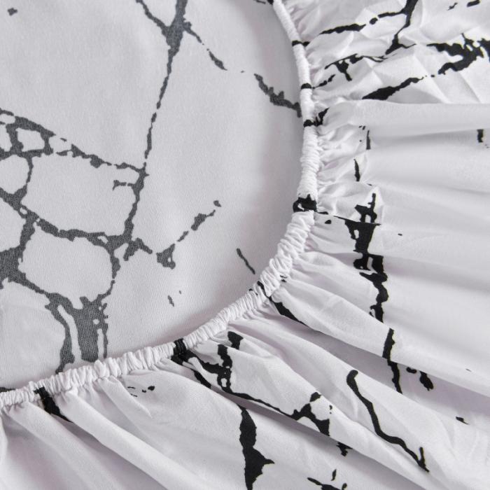 White Bed Sheet With Elastic Band Marbling Printed Single/Queen/King Size Fitted Bed Sheets For Double Beds All-Around Bed Cover