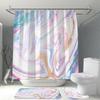 Minimalist-Luxury Pink-Purple Bath Mat with Gold Speckles + Abstract Swirl Waterproof Shower Curtain 4-Piece Set | Decorative Printed Design