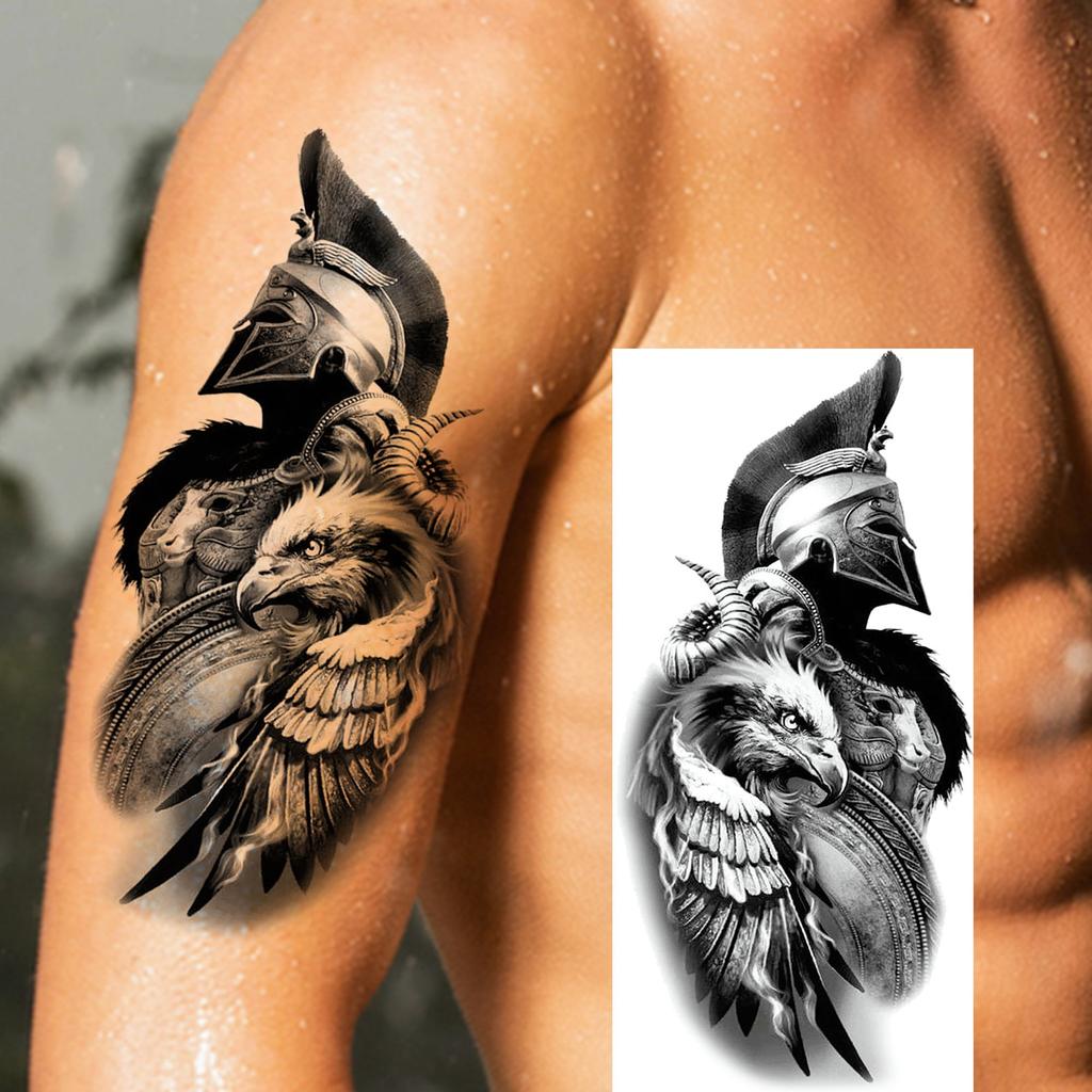 1 Sheet Realistic 3D Zeus Lion Warrior Temporary Tattoos For Men Women Adults, Long Lasting Waterproof Temp Fake Tattoo Stickers