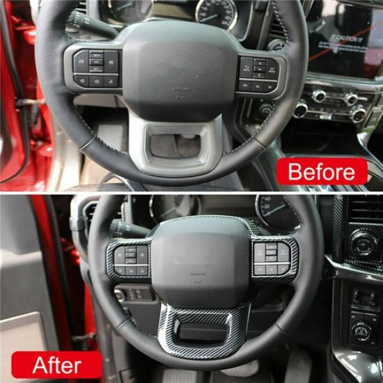 Carbon Fiber Inner Steering Wheel Decor Cover Trim For Ford F150 F-150 2021 2022