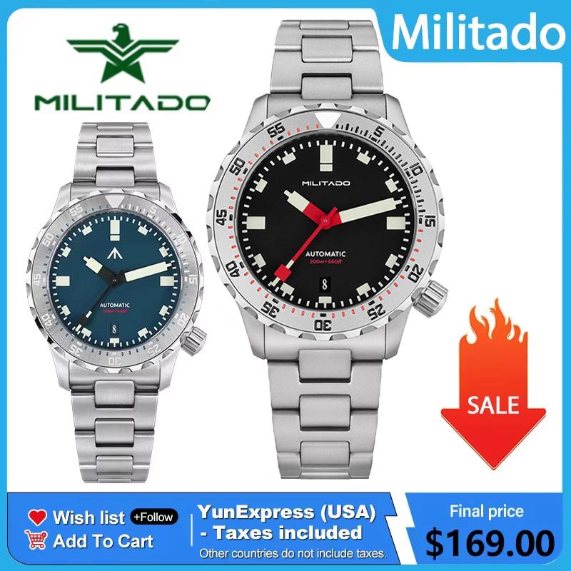 Militado ML20 39мм Мужские Часы SL3001 Автоматический Механизм Сапфировое Стекло Люминесцентный Стальной 200м Водонепроницаемые Наручные Часы