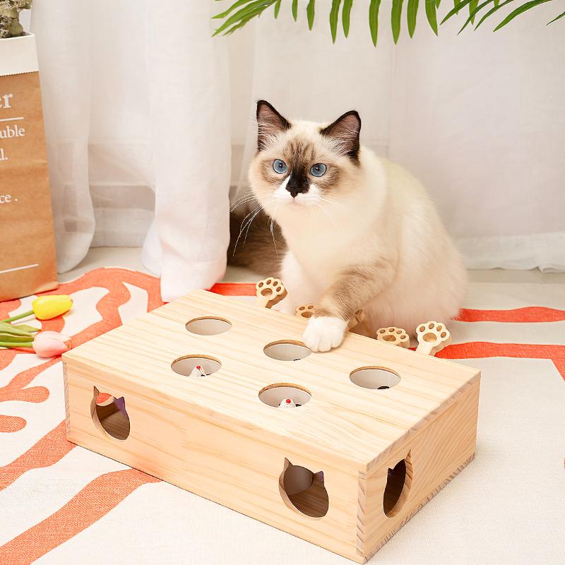 Cat Toys Interactive Whack-a-mole Solid Wood Toys for Indoor Cats Kitten Catch Mice Game Self Entertainment Cat Supplies