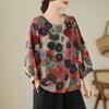 Хлопковые и льняные топы с длинным рукавом для мамы, женские, весенние, принтованные цвета, больших размеров, женская рубашка-футболка с рукавом три четверти, новый стиль