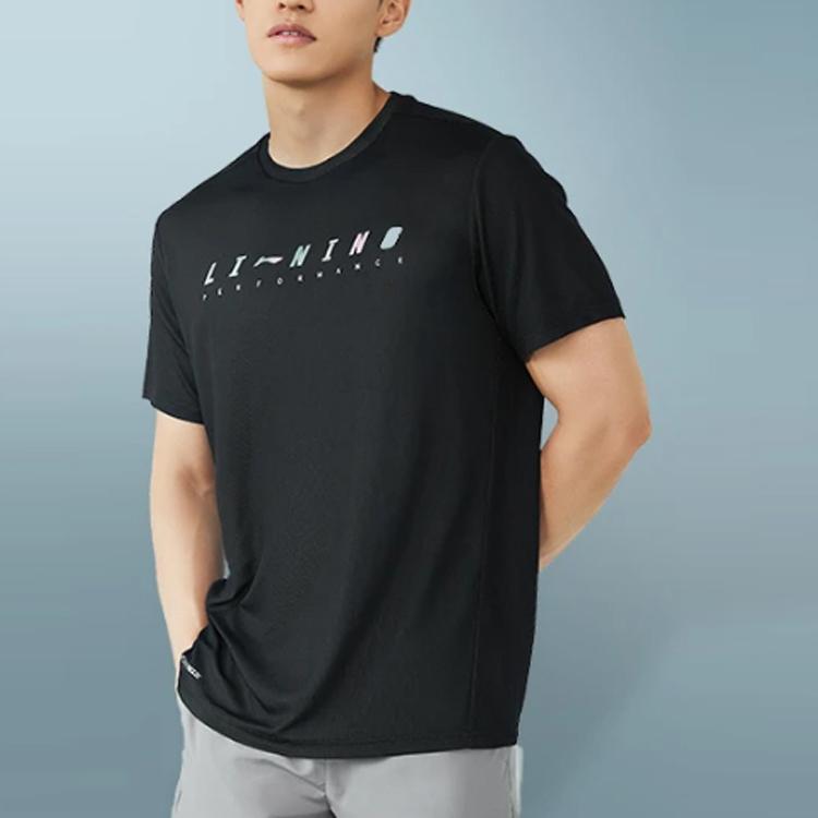 Футболка мужская с коротким рукавом и логотипом Li Ning Training Series, свободная, с круглым вырезом, с принтом букв, черная ATSR425-3