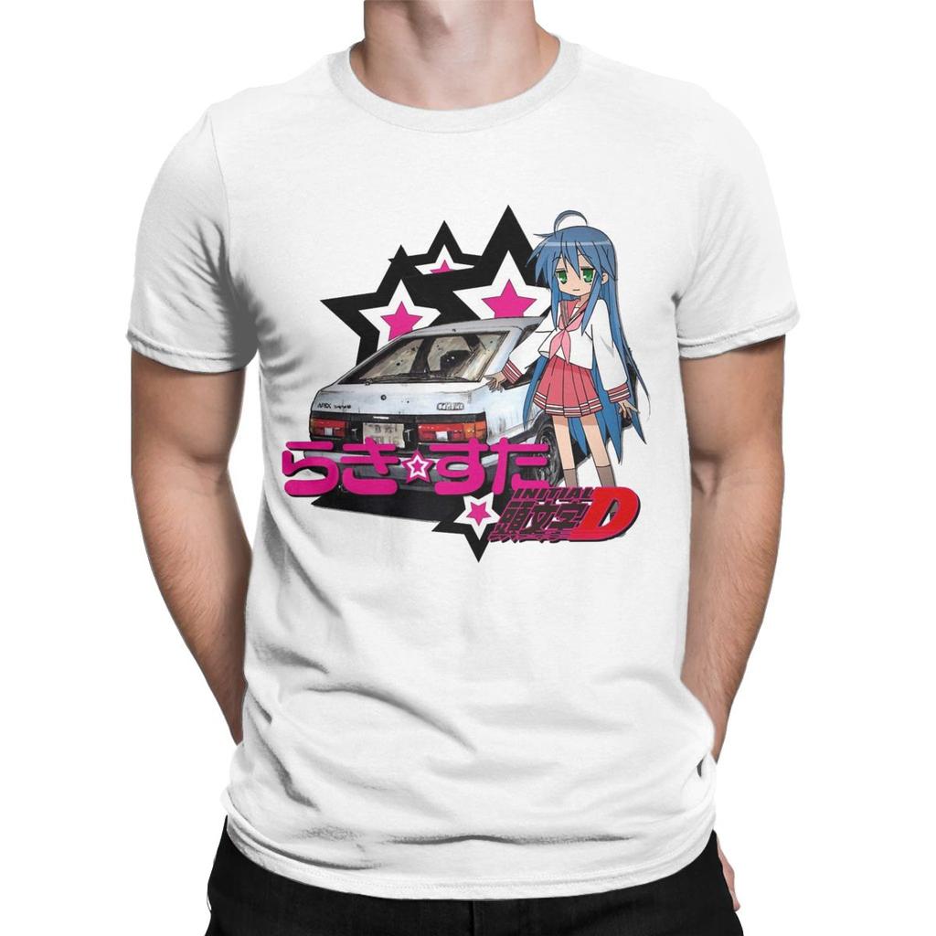 Футболка Leisure Lucky Star Konata Intitial D для мужчин с круглым воротом, 100% хлопок, футболка с рисунком аниме, размер 4XL, 5XL, топы
