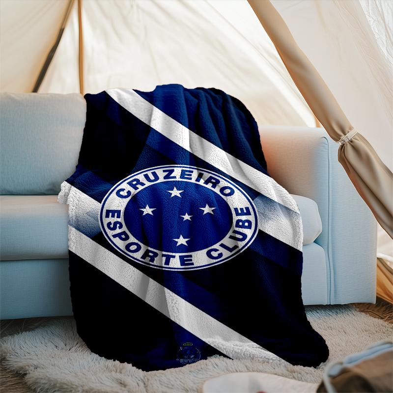 1PC Cruzeiro Esporte Clube Crest Printed Soft Flannel Blanket Throw for Adult Bedroom Living Room Sofa Camping Travel Fan gifts Christmas Gifts