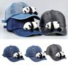 Unisex Baseball Cap Panda Decors Jean Hat for Spring Summer Adult Outdoor Adjustable Cycling Hiking Washed Denim Hat