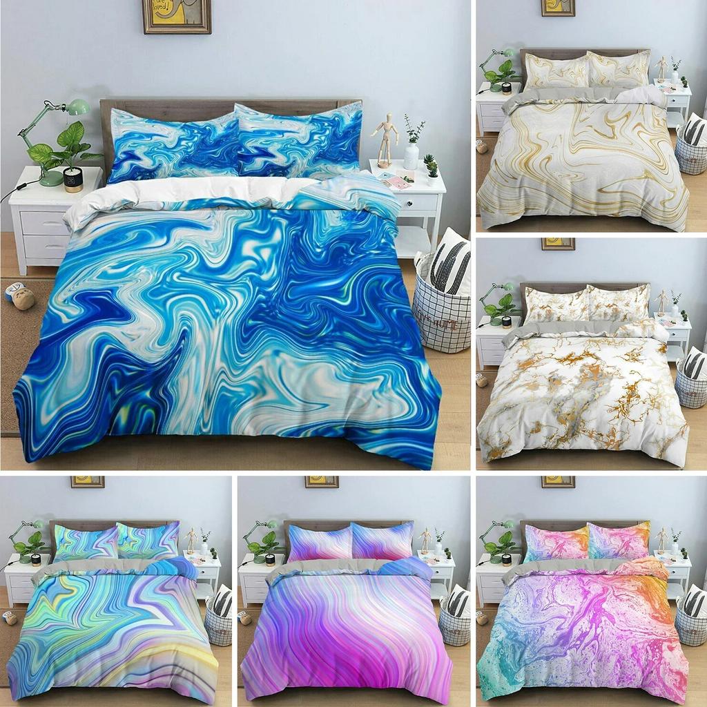 3D Modern Pastel Rainbow Marble Comfortable Duvet Quilt Cover Pillowcase Bedding Set Children Bedroom Decoration Home Textile