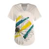 Women's Short Sleeve Casual V-neck Chest Pleated Printed Loose T-shirt Top