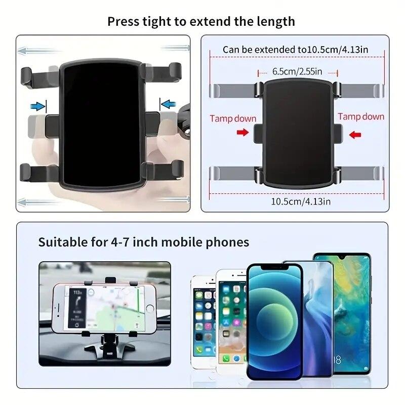 360 Degree Rotation Car Phone Holder Clip Car Smartphone Support Adjustable Phone Bracket Stand For IPhone Xiaomi Huawei Samsung