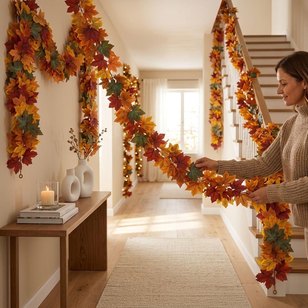 Vibrant Autumn Leaf Hanging Vine Flexible Faux Fall Leaves Strings Outdoor Decor