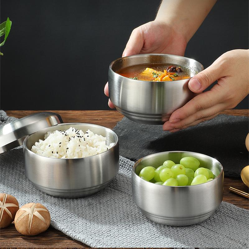 Корейская лапша Рамен Кимчи суповая миска из нержавеющей стали с крышкой столовая посуда двухслойные антипригарные миски кухонный контейнер для еды