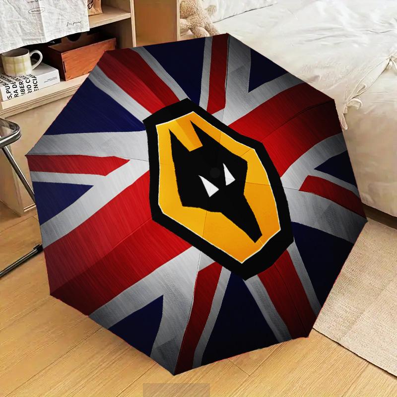 Flaming Wolves Emblem Wanderers Automatic Folding Umbrella - 8-Rib Travel Umbrella with Auto Open/Close & Portable Gifts for holidays or birthdays