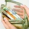 Desk Storage Morandi Grid Mesh Pencil Case, Clear Double-layer Cosmetic Makeup Bag with Zipper & Handle