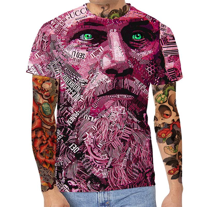 Summer Round Neck 3D Art Print Top Fashionable Casual Short Sleeved Men's T-shirts