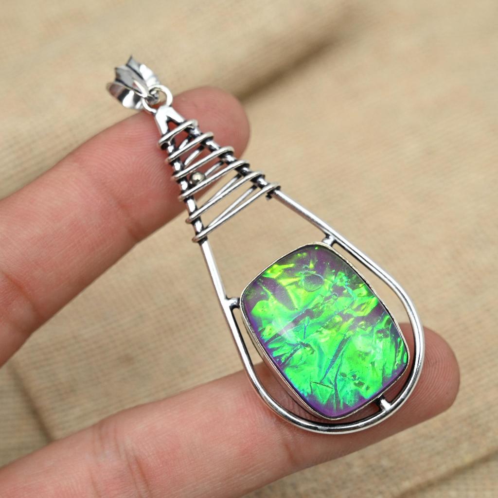 Подвеска ручной работы из стерлингового серебра 925 пробы с фиолетовым австралийским тройным опалом и фантастическим драгоценным камнем