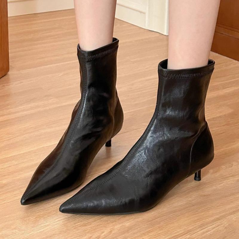 Модные женские ботильоны с острым носком, брендовые кожаные офисные туфли на среднем каблуке, зима 2025 года, трендовые сексуальные туфли-лодочки для вечеринок, туфли-лодочки Chelsea Botas Mujer