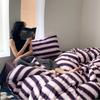 Retro simple wind contrasting stripes pure cotton knitted cotton four-piece set Tianzhu cotton soft skin-friendly cotton bedding