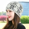 Women's Single Layer Hand Crochet Wool Hat Mesh Hollow Breathable Flower Turban Outdoor