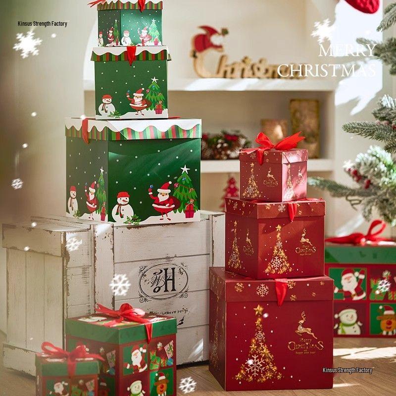 Santa Claus Figurine Christmas Eve Gift Box for Window Decor