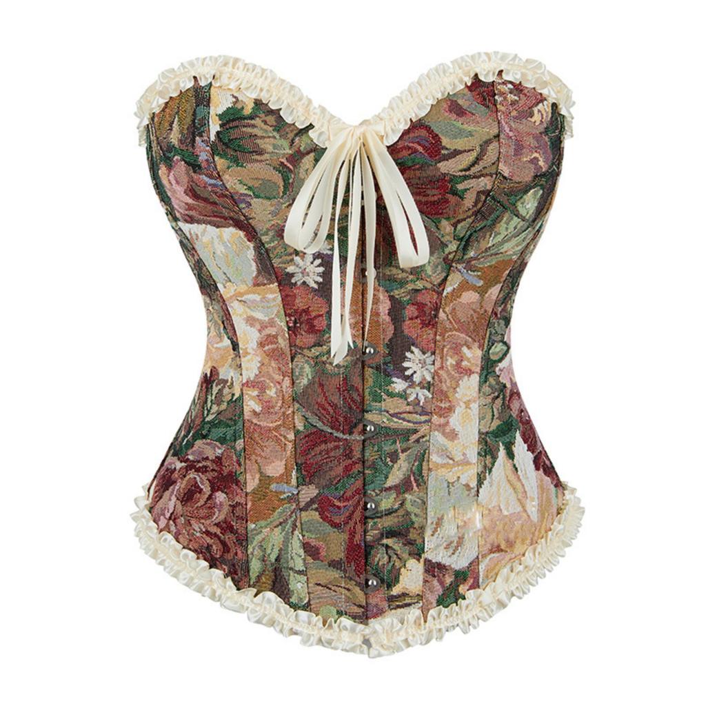 Винтажный цветочный парчовый корсетный топ для женщин, Элегантный strapless бюстье с кружевной отделкой и бантом из ленты, Синий S-XXL