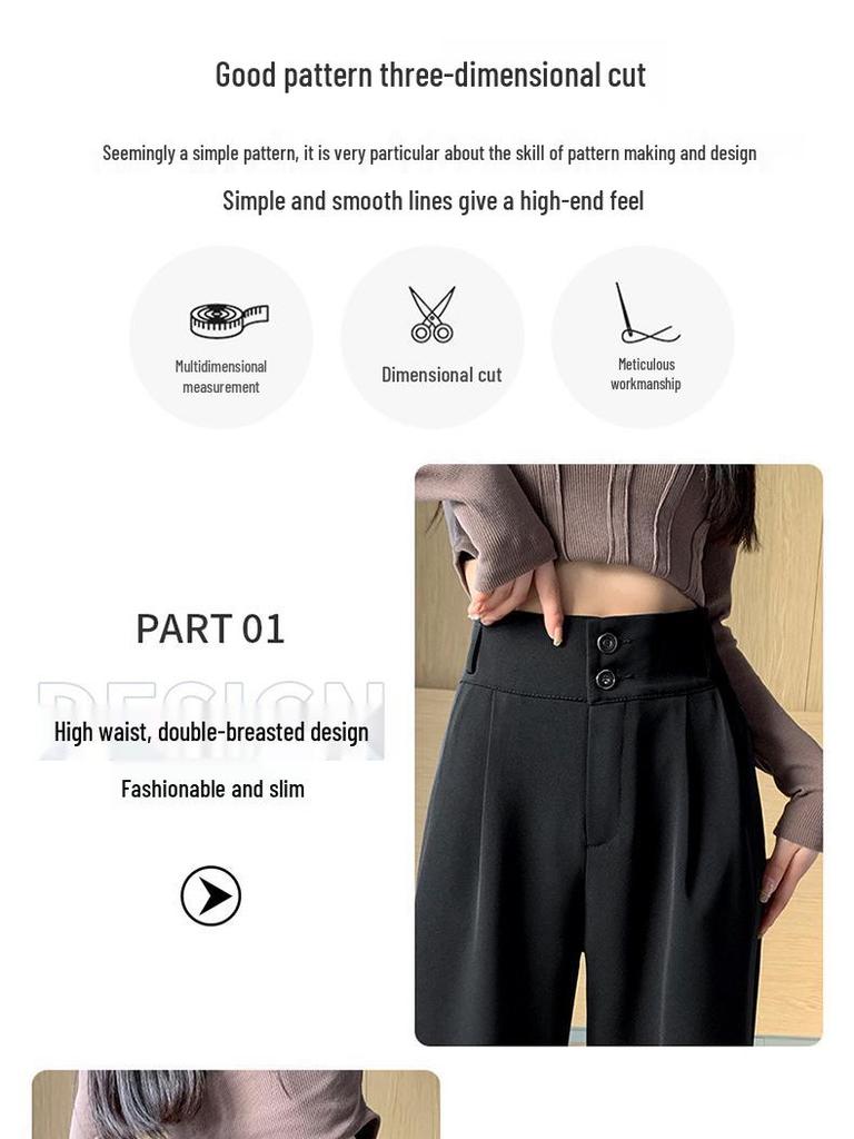 Женские черные брюки с высокой посадкой и широкими штанинами, 2025: Стройнящий, Драпированный, Повседневный, Весенне-осенний стиль
