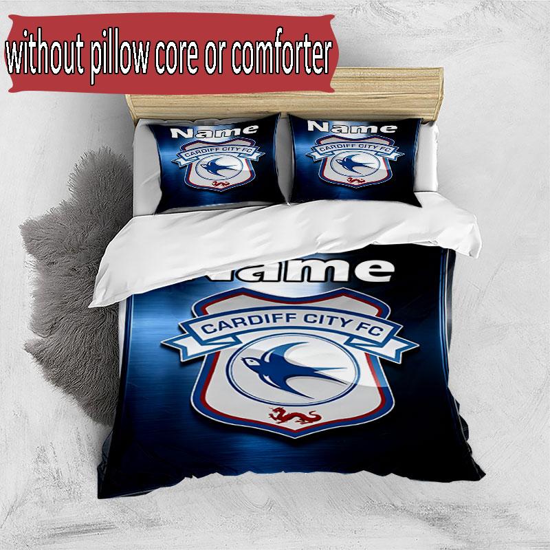3pcs Duvet Cover Set (1*Duvet Cover + 2*Pillowcase, Without Core), Custom Name Cardiff City FC Pattern Bedding Set, Home Bedroom Decor Gift