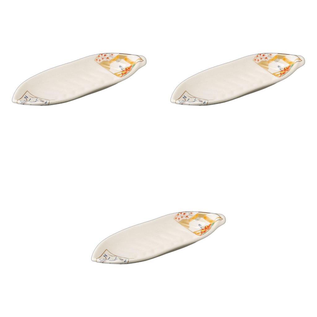 Setomonohonpo Set of 3 Hyakunin Isshu Plates X X Long Reinforced Ceramic (Setomonohonpo) Ninsei-style Leaf-shaped [25 9.2 2.7 Cm] Plates,