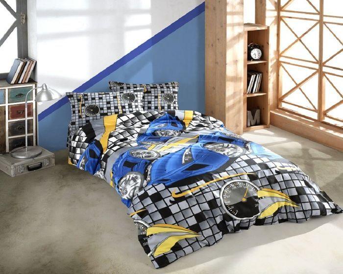 Parure de lit - SPEED - Bleu - 140x200 cm - 80% Coton - Imprimé