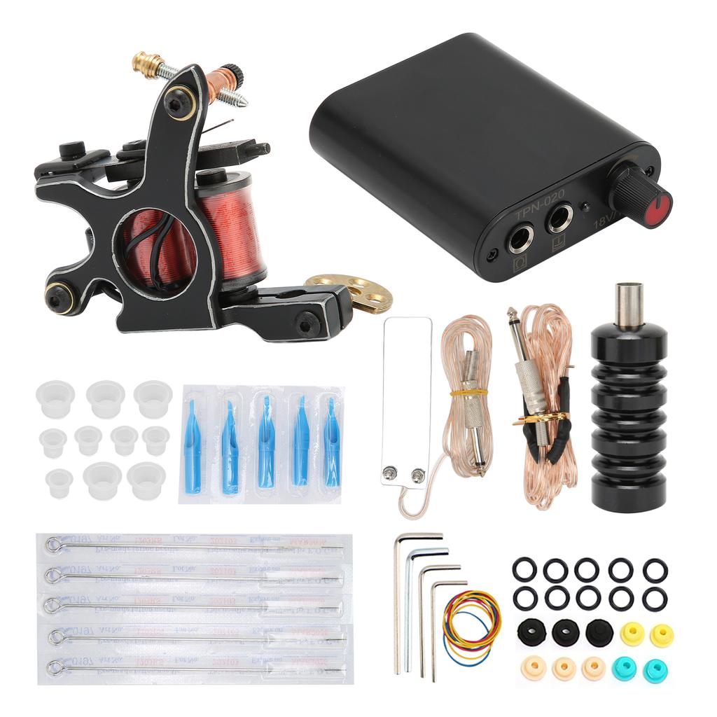 Полный комплект тату-машинки, одноразовые иглы, блок питания, емкость для пигмента чернил для татуировок, вилка 90‑265 В US