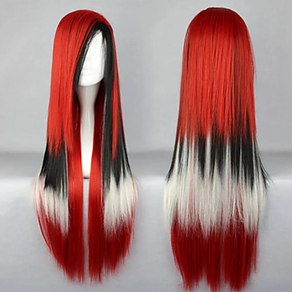 Synthetic Hair Red Black White Ombre Color Long Wig Straight Costume Lolita Wigs Red Wig Pelucas