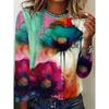 Fashionable Printed Long Sleeved Women's T-shirt, Creative New Casual Watercolor Floral Round Neck Top