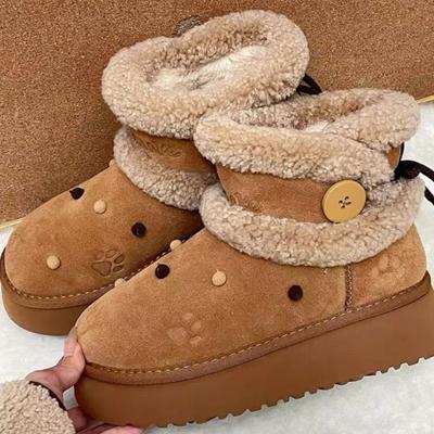 Модные меховые замшевые зимние ботинки на платформе, брендовые туфли на плоской подошве, зимняя плюшевая хлопковая обувь, дизайнерские новинки 2025 года, нескользящие ботинки для женщин