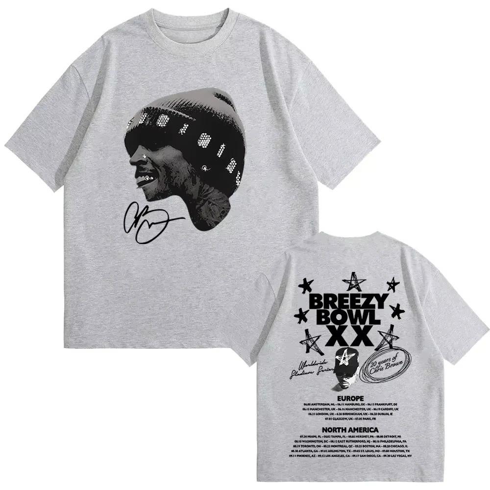 Унисекс Женские Летние Хлопковые Футболки Топы Chris Brown Breezy Bowl XX 2026 Тур Футболка Модная Хип-Хоп Винтажная Футболка с Коротким Рукавом
